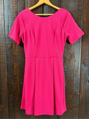 SINGLE Los Angeles Vibrant Pink Short Sleeve Pleated Dress